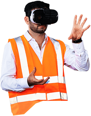 man with high vis vest and VR mask